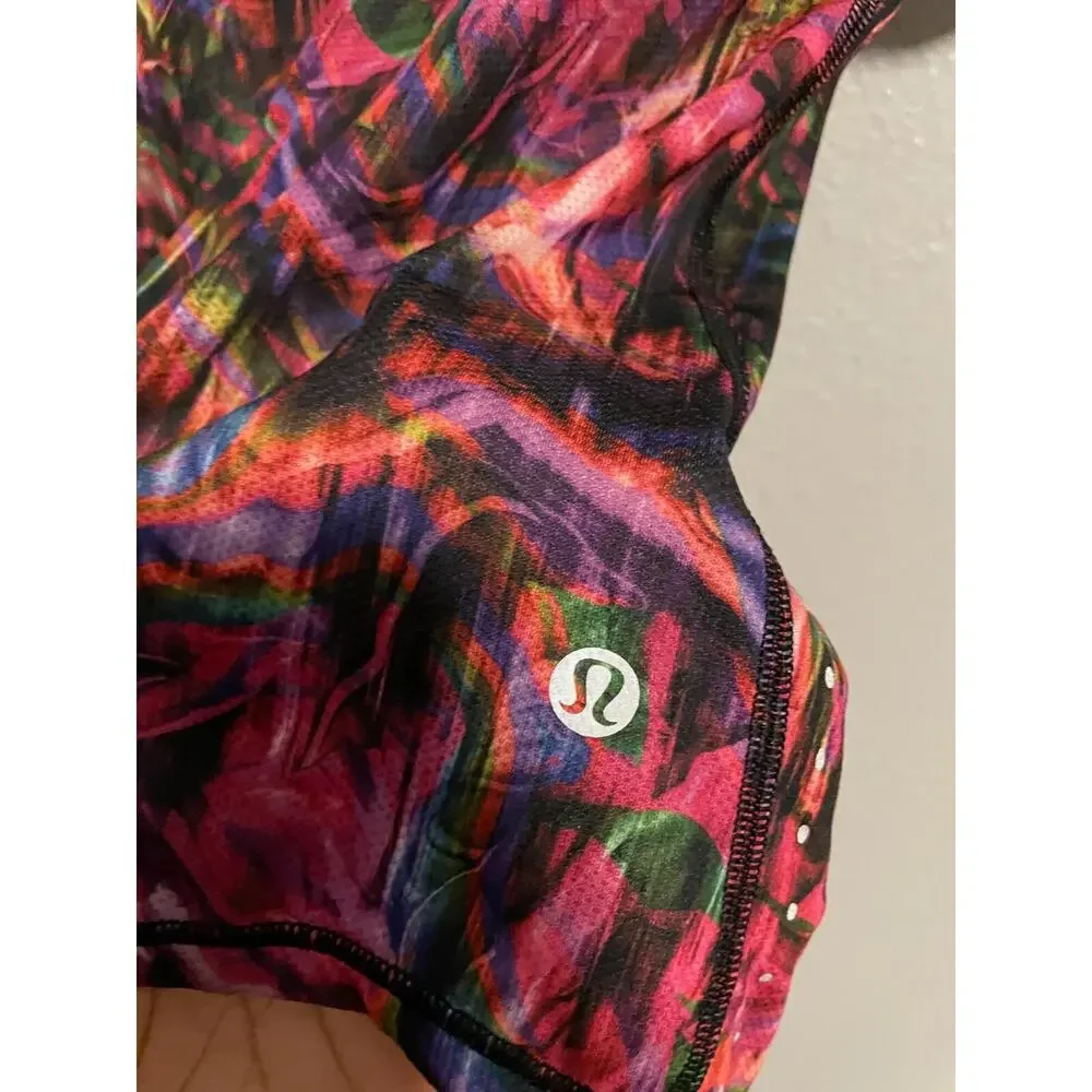 Lululemon Womens High Neck Run and Train Tee Size 4 Colorful Print Wacky Sporty